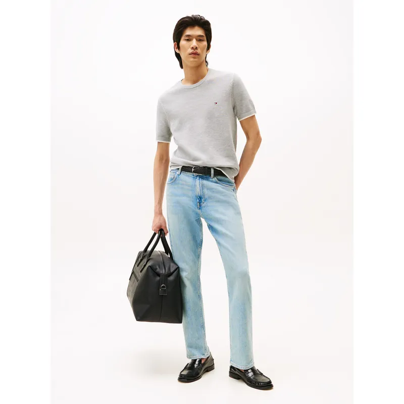 TOMMY HILFIGER - Camiseta gris de cuello redondo con logo Tommy Hilfiger