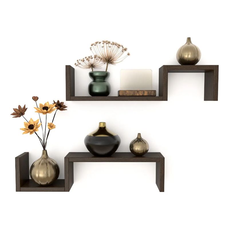 GENERICO - Set 2 Repisas Flotante Modelo S - Decoración Moderna, Color Wengue