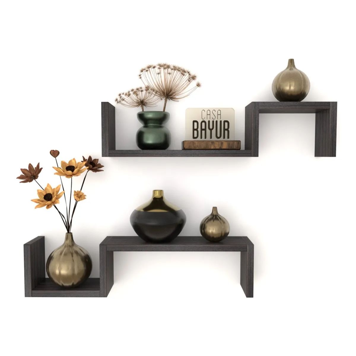 GENERICO - Set 2 Repisas Flotante Modelo S, Decoración Moderna, Color Gris Oscuro