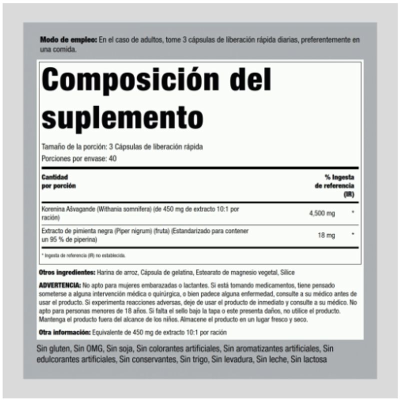 HEALTHY SPORTS - Ashwagandha 4500 mg (por porción) 120 Cápsulas de liberación rápida