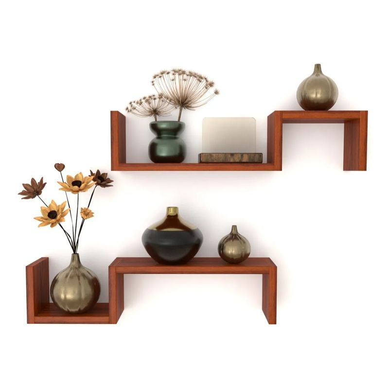GENERICO - Set 2 Repisas Flotante Modelo S - Decoración Moderna, Color Cedro