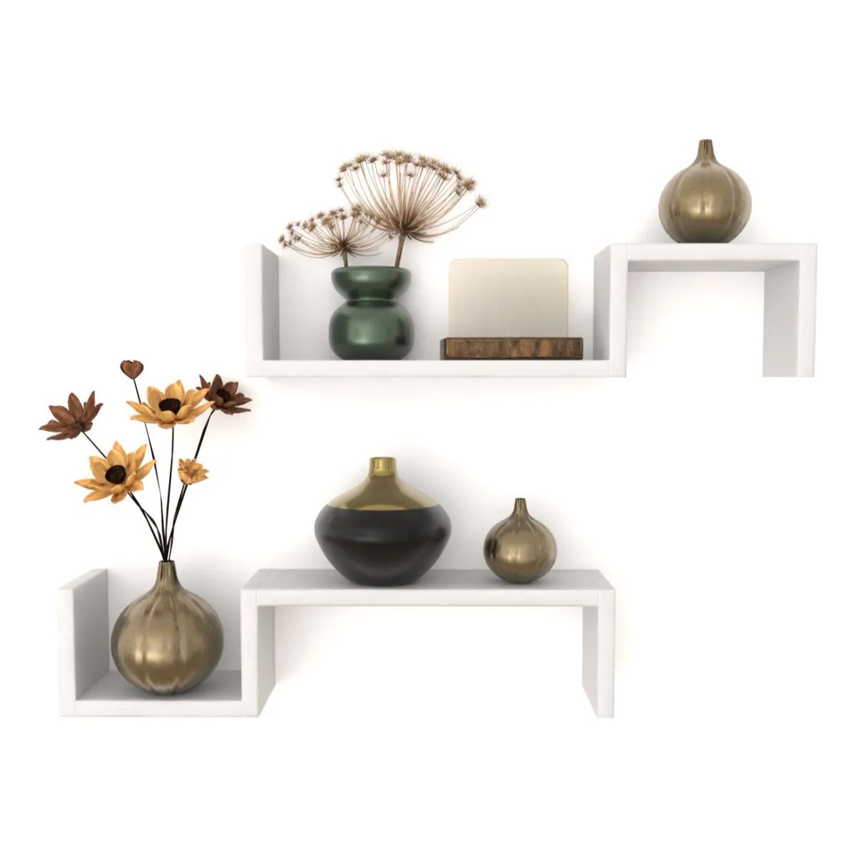 GENERICO - Set 2 Repisas Flotante Modelo S - Decoración Moderna, Blanco Nevado