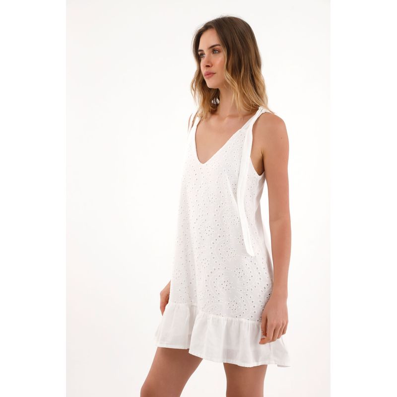 TOPMARK - Vestido corto en ojalillo de tiras crudo para mujer