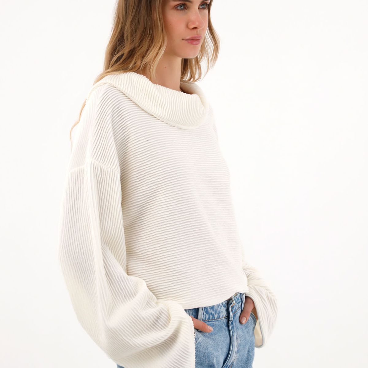 TOPMARK - Buzo manga larga amplia crudo para mujer