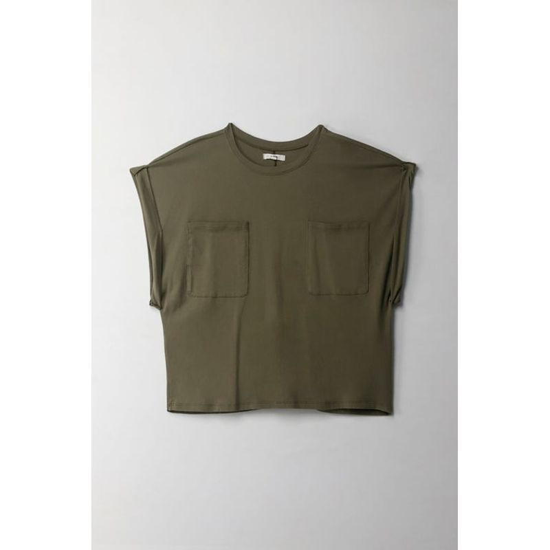 TOPMARK - Camiseta manga sisa con bolsillo verde para mujer