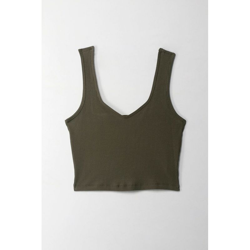 TOPMARK - Camiseta crop en rib verde para mujer