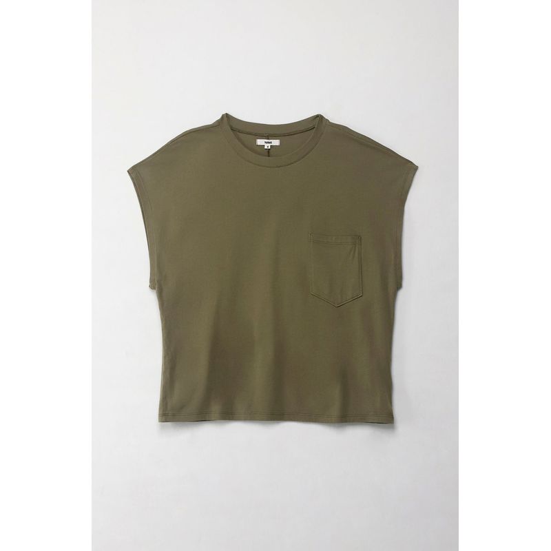 TOPMARK - Camiseta manga corta con bolsillo verde para mujer