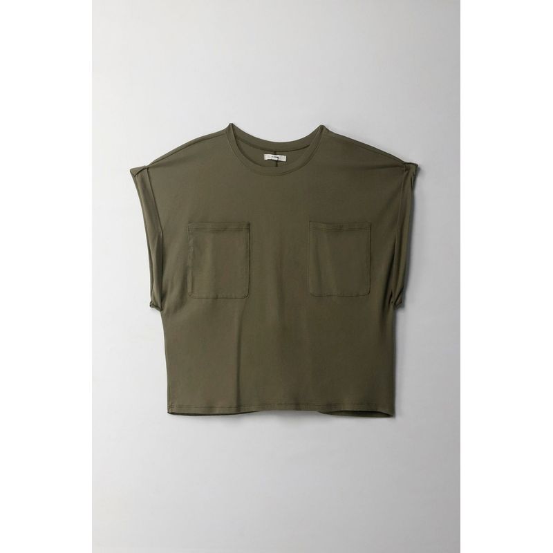 TOPMARK - Camiseta manga sisa con bolsillo verde para mujer