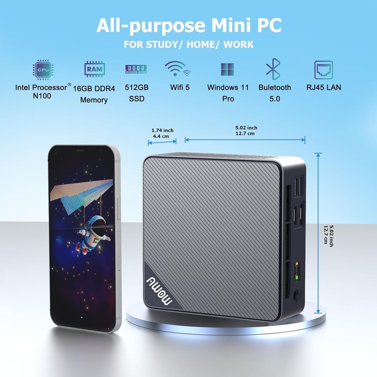 GENERICO - Mini Pc Ak10 Pro N100 Ram 8gb Y 256gb Ssd Wifi5 Bt52 Awow