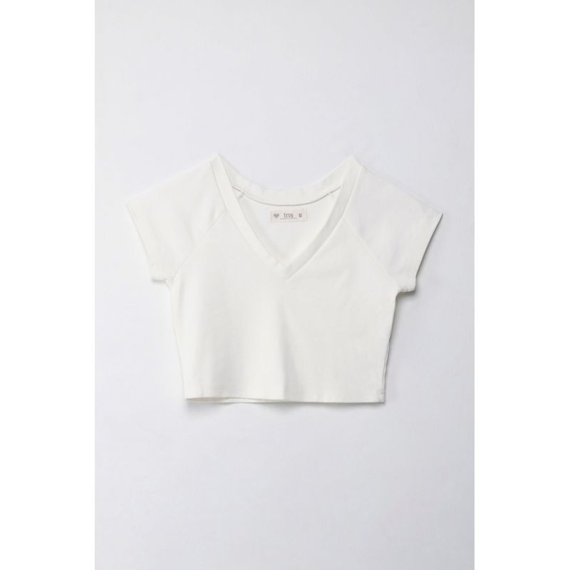 TENNIS - Camiseta crop con escote en V crudo para mujer