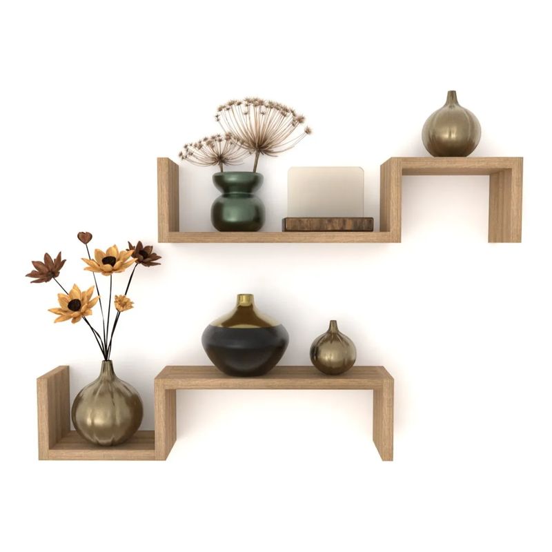 GENERICO - Set 2 Repisas Flotante Modelo S - Decoración Moderna, Color Amaretto