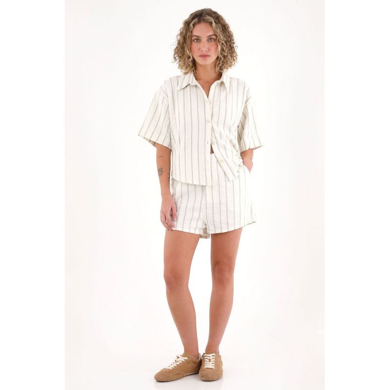 TOPMARK - Camisa de diseño a rayas crudo para mujer