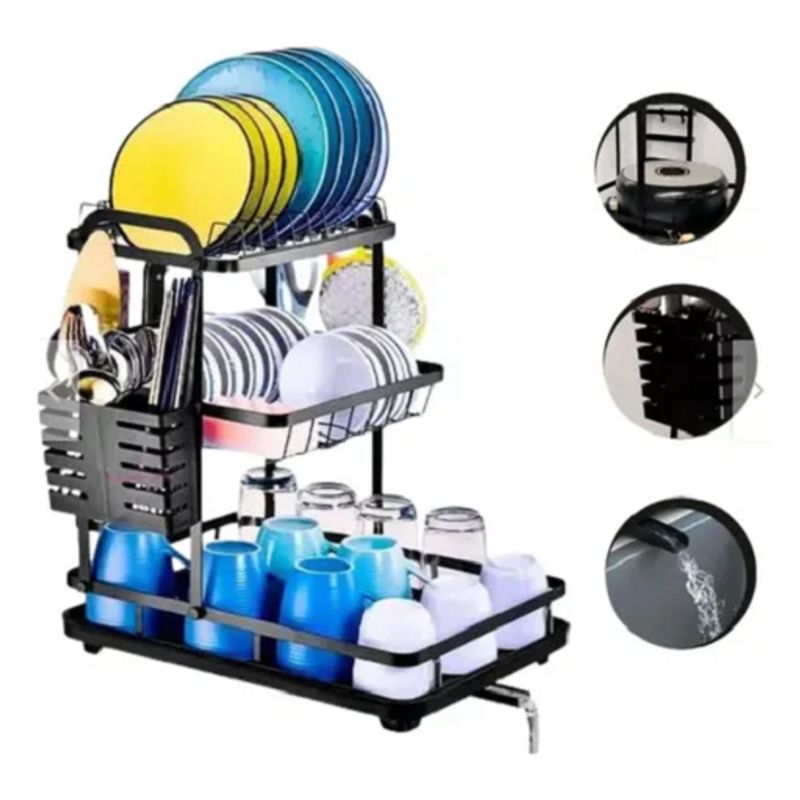 GENERICO - Escurridor Organizador Platos Loza Cubiertos Seca 3 Niveles