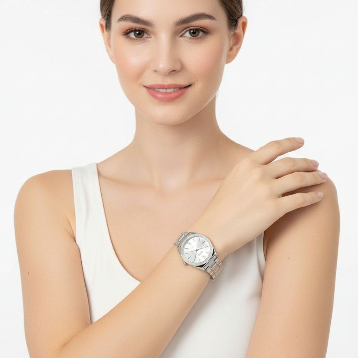 Q&Q - Reloj de moda para mujer plateado + caja