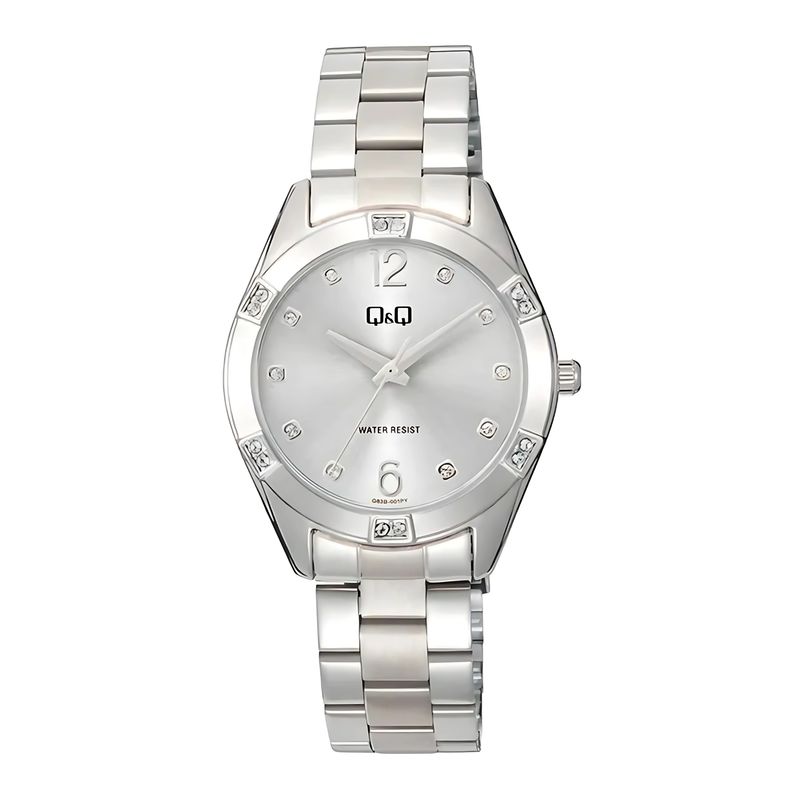 Q&Q - Reloj de moda para mujer plateado + caja