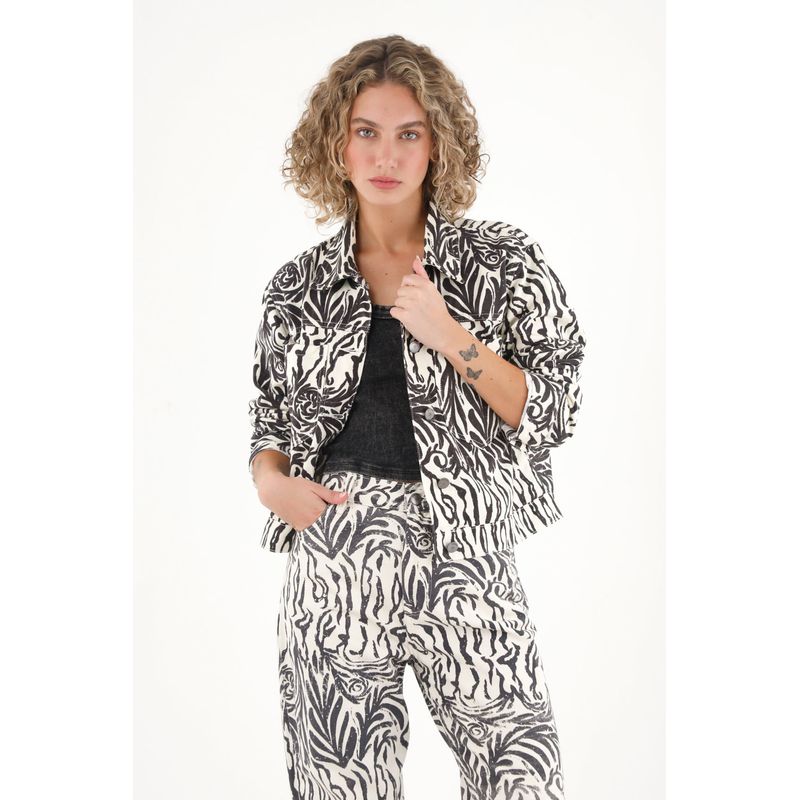 TOPMARK - Chaqueta estampada con bolsillos de parche para mujer