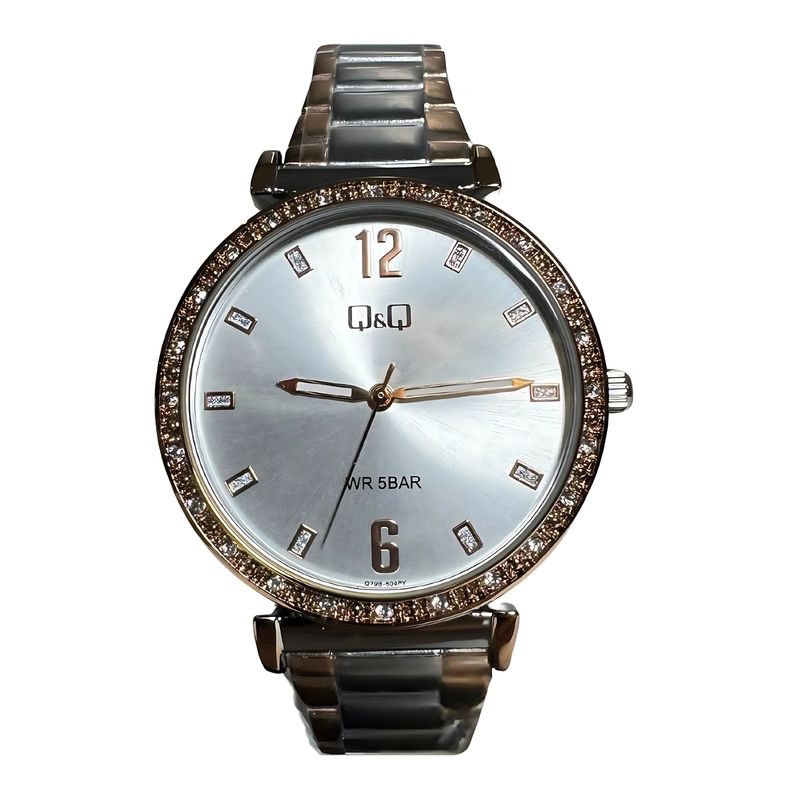 Q&Q - Reloj de moda para mujer plateado + caja