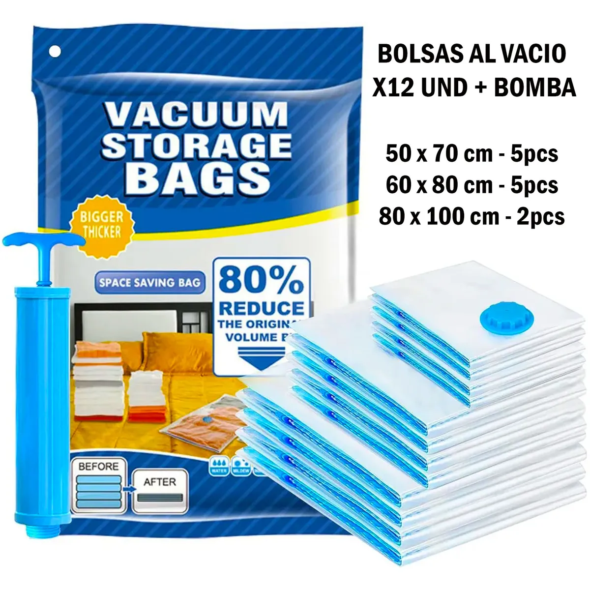 ONE PIXEL - Combo 12 Bolsas De Empaque Al Vacio Mas 1 Bomba De Vacio Ahorrador
