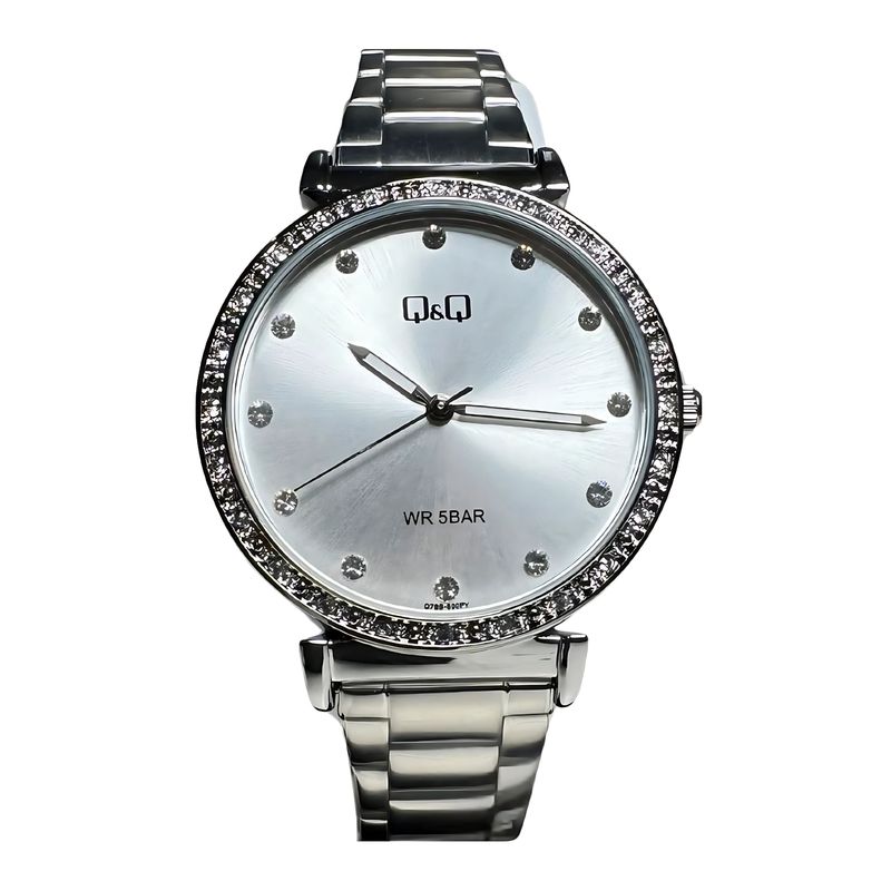 Q&Q - Reloj de moda para mujer plateado + caja