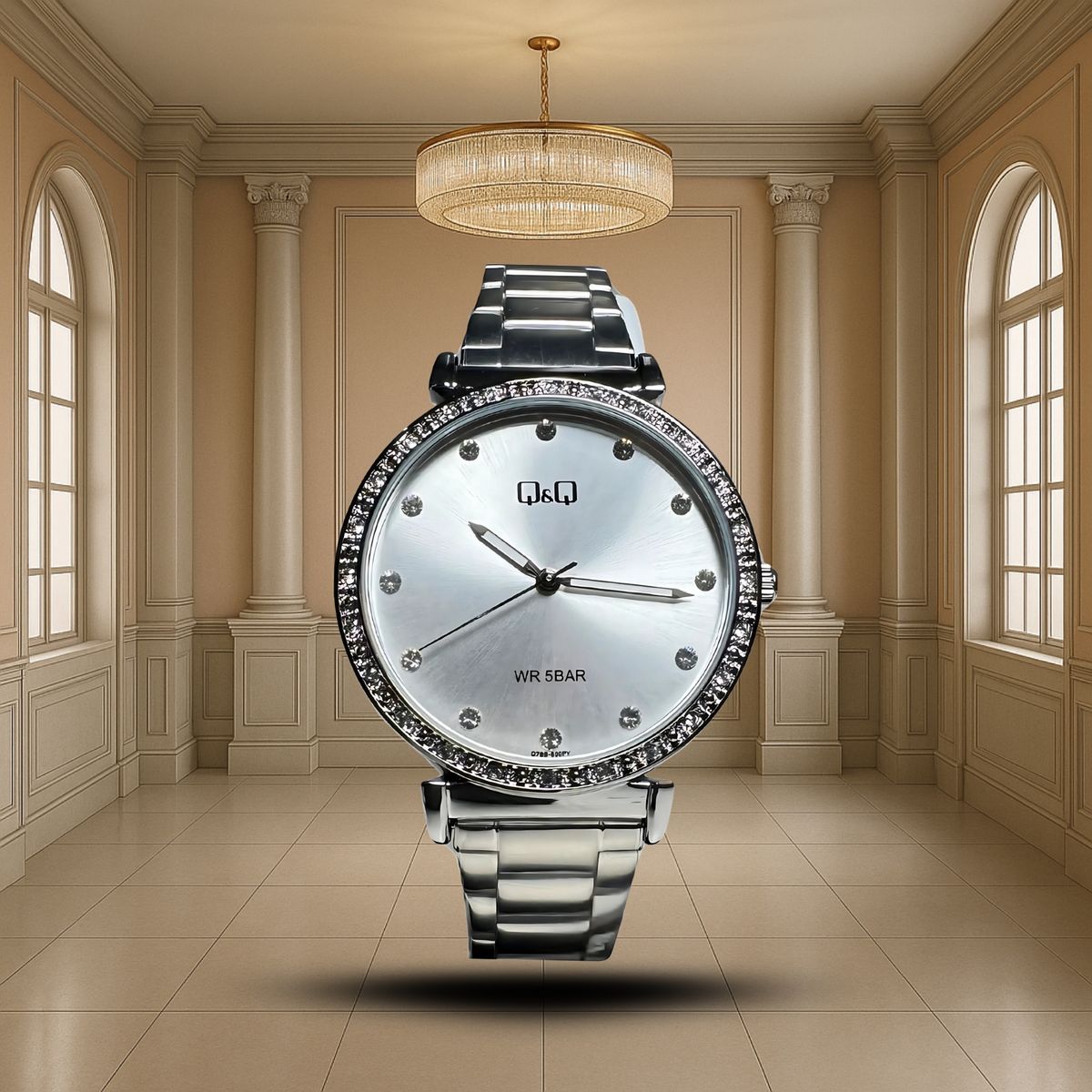 Q&Q - Reloj de moda para mujer plateado + caja