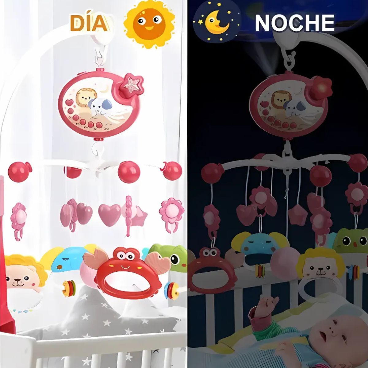 GENERICO - Móvil Musical Cuna Bebe Con Proyector Y Rotación 360° Rosa
