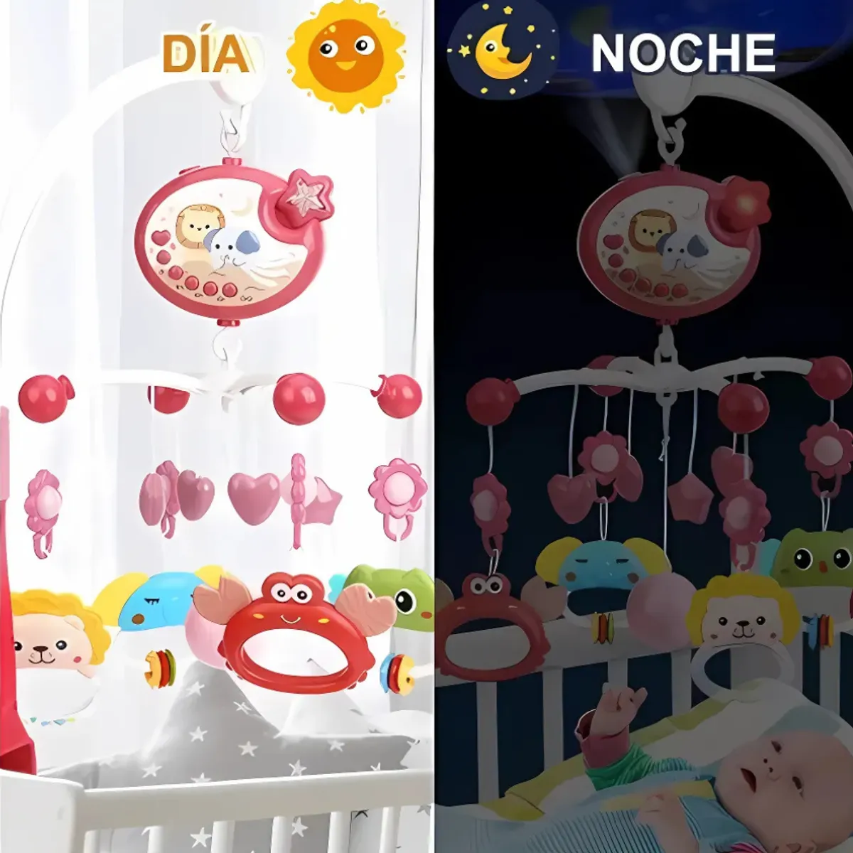 GENERICO - Móvil Musical Cuna Bebe Con Proyector Y Rotación 360° Rosa