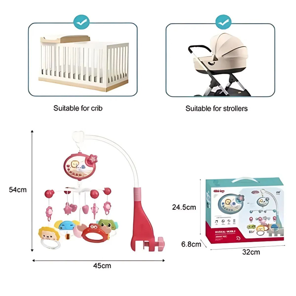 GENERICO - Móvil Musical Cuna Bebe Con Proyector Y Rotación 360° Rosa