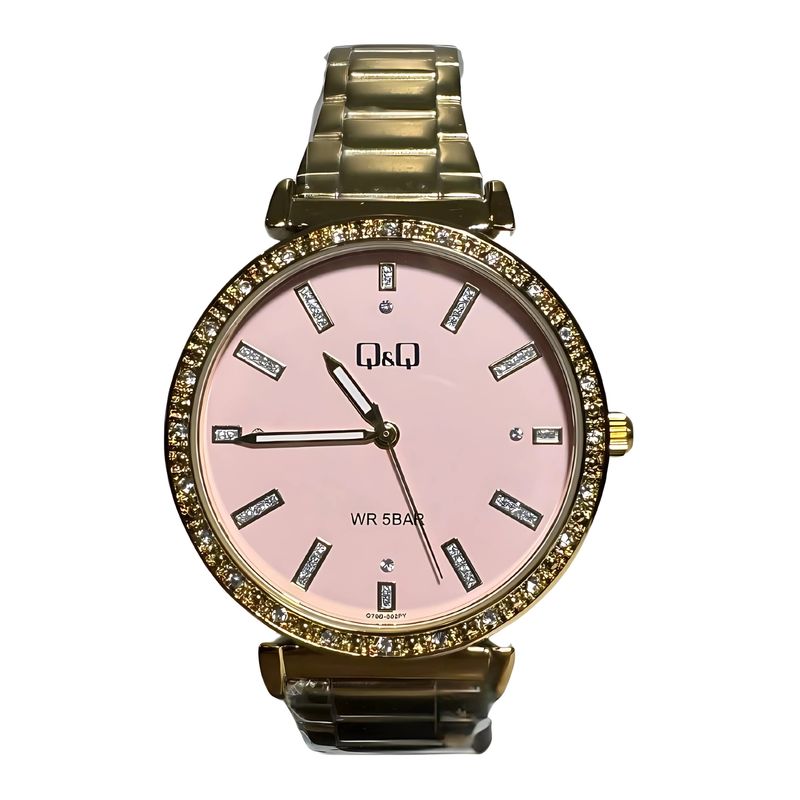 Q&Q - Reloj de moda para mujer dorado + caja