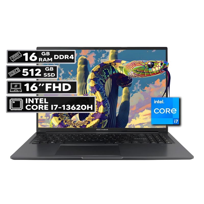 ASUS - PORTÁTIL ASUS VIVOBOOK 16 INTEL CORE I7-13620H 16GB RAM 512GB SSD 16" FHD WUXGA INDIE BLACK