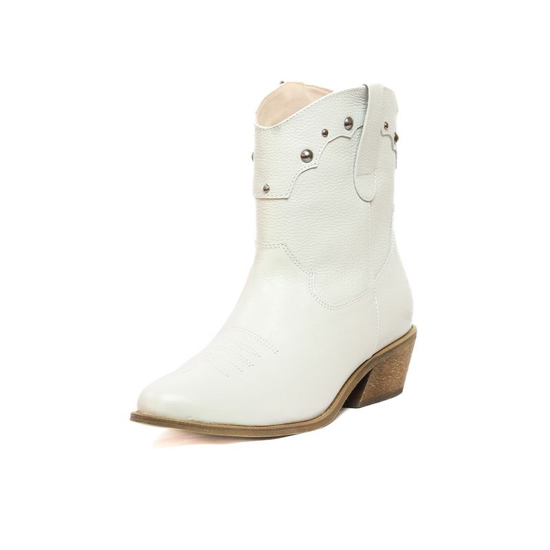GENERICO - Bota Cuero Texana Blanca Hueso Mujer Comoda Moda