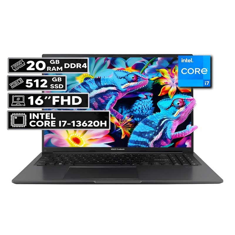ASUS - PORTÁTIL ASUS VIVOBOOK 16 INTEL CORE I7-13620H 20GB RAM 512GB SSD 16" FHD WUXGA INDIE BLACK