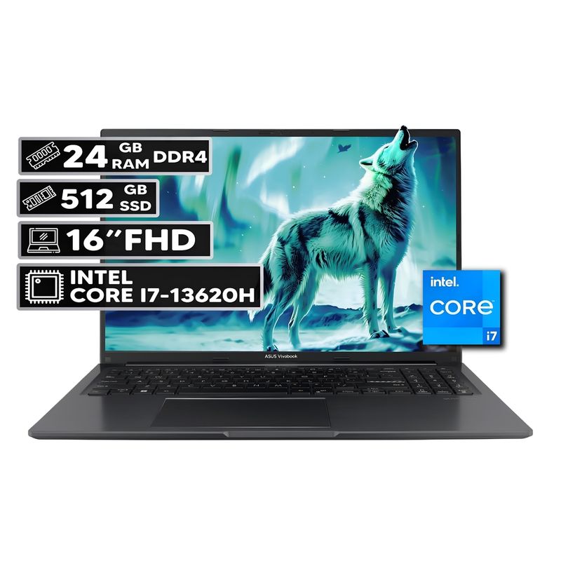 ASUS - PORTÁTIL ASUS VIVOBOOK 16 INTEL CORE I7-13620H 24GB RAM 512GB SSD 16" FHD WUXGA INDIE BLACK