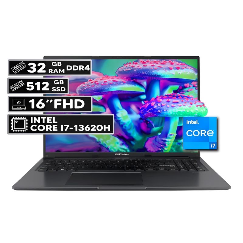 ASUS - PORTÁTIL ASUS VIVOBOOK 16 INTEL CORE I7-13620H 32GB RAM 512GB SSD 16" FHD WUXGA INDIE BLACK
