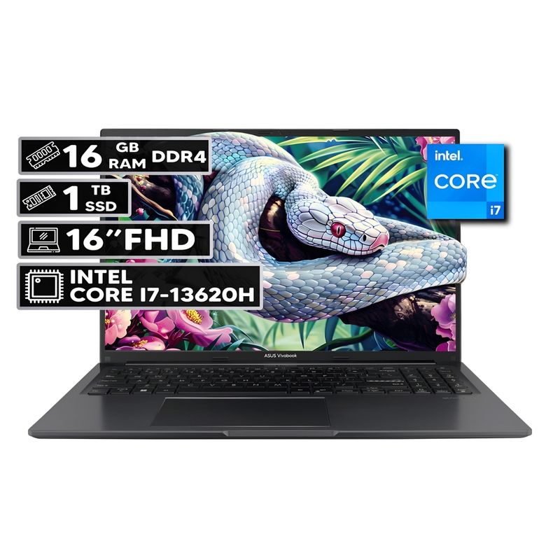 ASUS - PORTÁTIL ASUS VIVOBOOK 16 INTEL CORE I7-13620H 16GB RAM 1TB SSD 16" FHD WUXGA INDIE BLACK