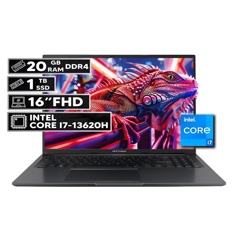 ASUS - PORTÁTIL ASUS VIVOBOOK 16 INTEL CORE I7-13620H 20GB RAM 1TB SSD 16" FHD WUXGA INDIE BLACK