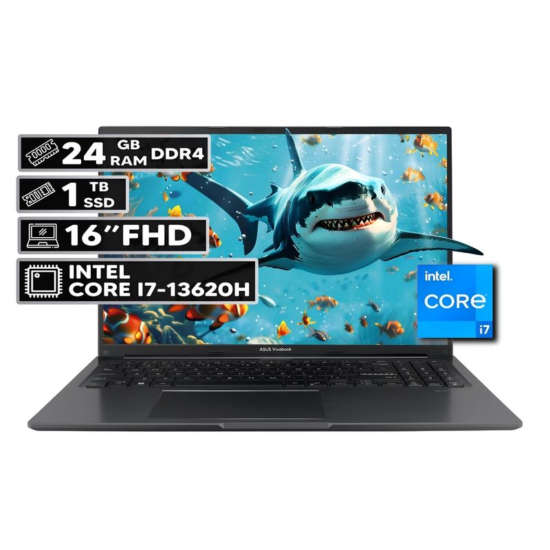 ASUS - PORTÁTIL ASUS VIVOBOOK 16 INTEL CORE I7-13620H 24GB RAM 1TB SSD 16" FHD WUXGA INDIE BLACK