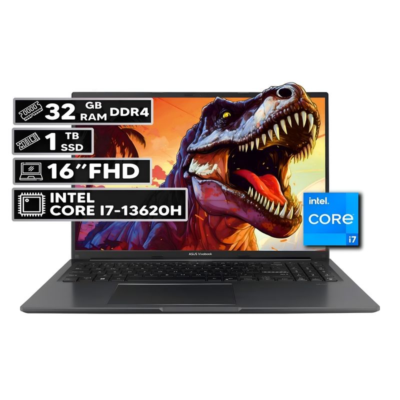 ASUS - PORTÁTIL ASUS VIVOBOOK 16 INTEL CORE I7-13620H 32GB RAM 1TB SSD 16" FHD WUXGA INDIE BLACK