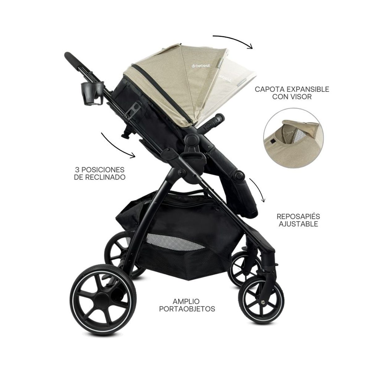 BEBESIT - Coche Moises Bebe Travel System Alfa Bebesit Beige