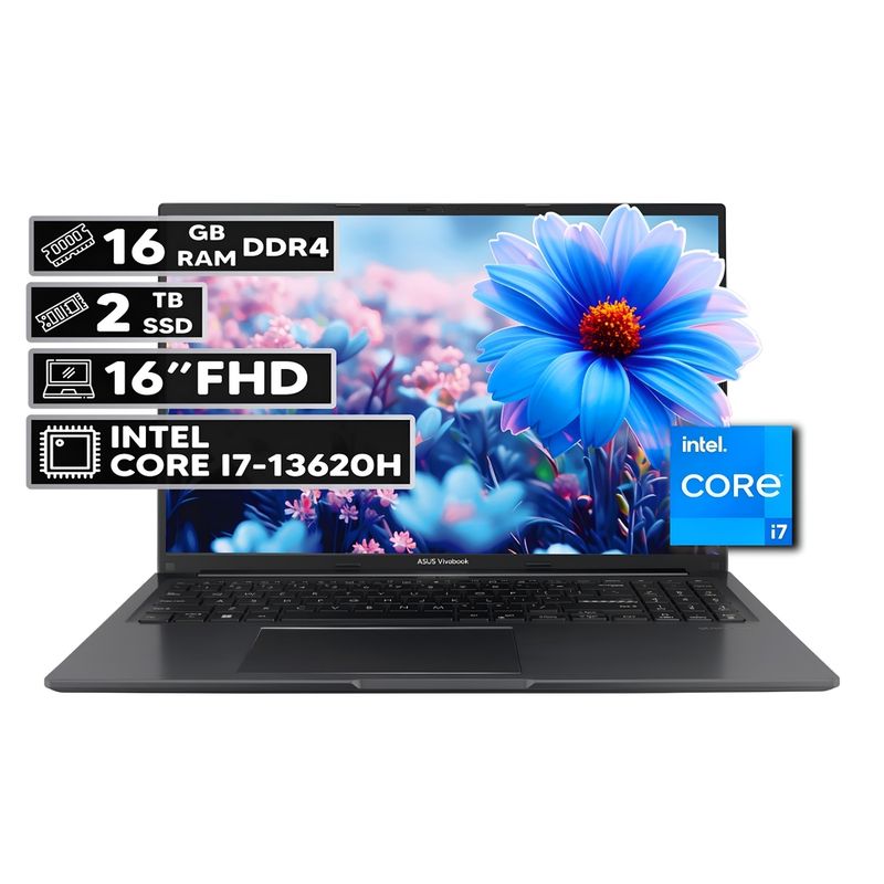 ASUS - PORTÁTIL ASUS VIVOBOOK 16 INTEL CORE I7-13620H 16GB RAM 2TB SSD 16" FHD WUXGA INDIE BLACK