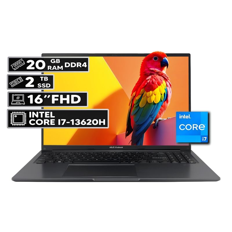 ASUS - PORTÁTIL ASUS VIVOBOOK 16 INTEL CORE I7-13620H 20GB RAM 2TB SSD 16" FHD WUXGA INDIE BLACK