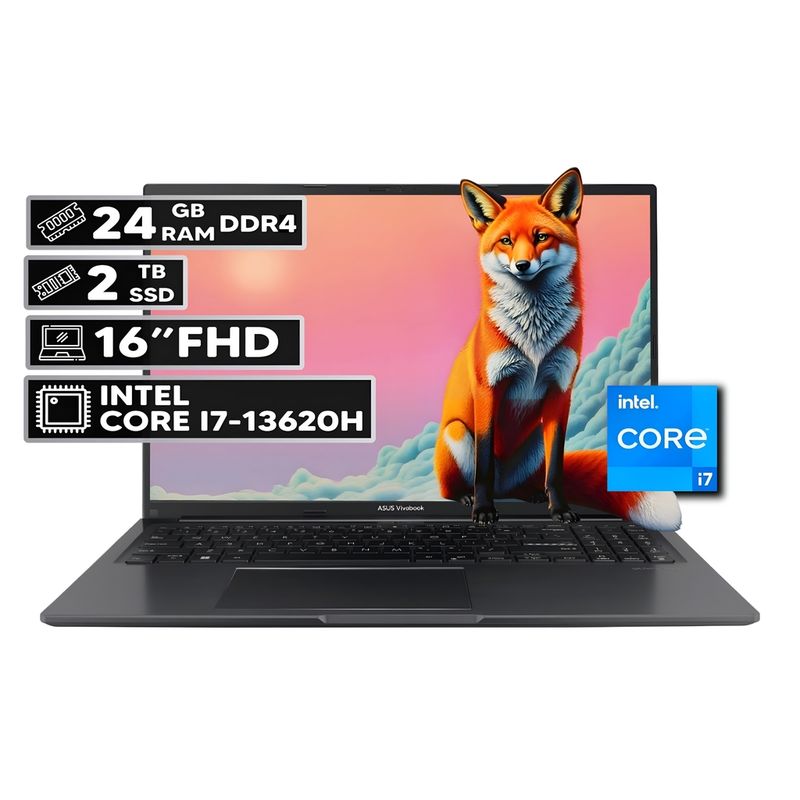 ASUS - PORTÁTIL ASUS VIVOBOOK 16 INTEL CORE I7-13620H 24GB RAM 2TB SSD 16" FHD WUXGA INDIE BLACK