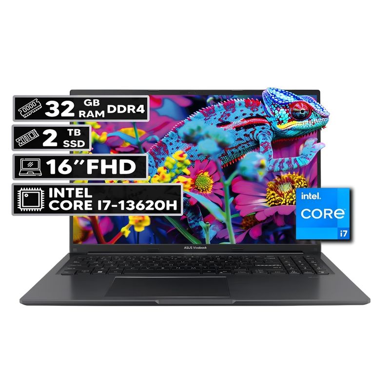ASUS - PORTÁTIL ASUS VIVOBOOK 16 INTEL CORE I7-13620H 32GB RAM 2TB SSD 16" FHD WUXGA INDIE BLACK
