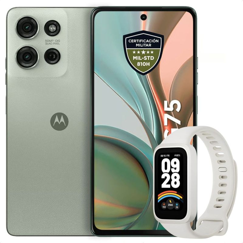 MOTOROLA - Celular Motorola Moto G75 5G 256GB /8GB Verde + Band 9 Active Wht