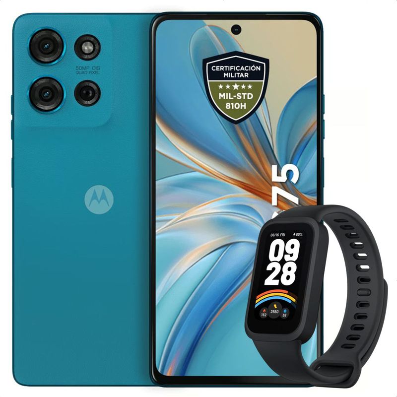 MOTOROLA - Celular Motorola Moto G75 5G 256GB /8GB Azul + Band 9 Active Blk