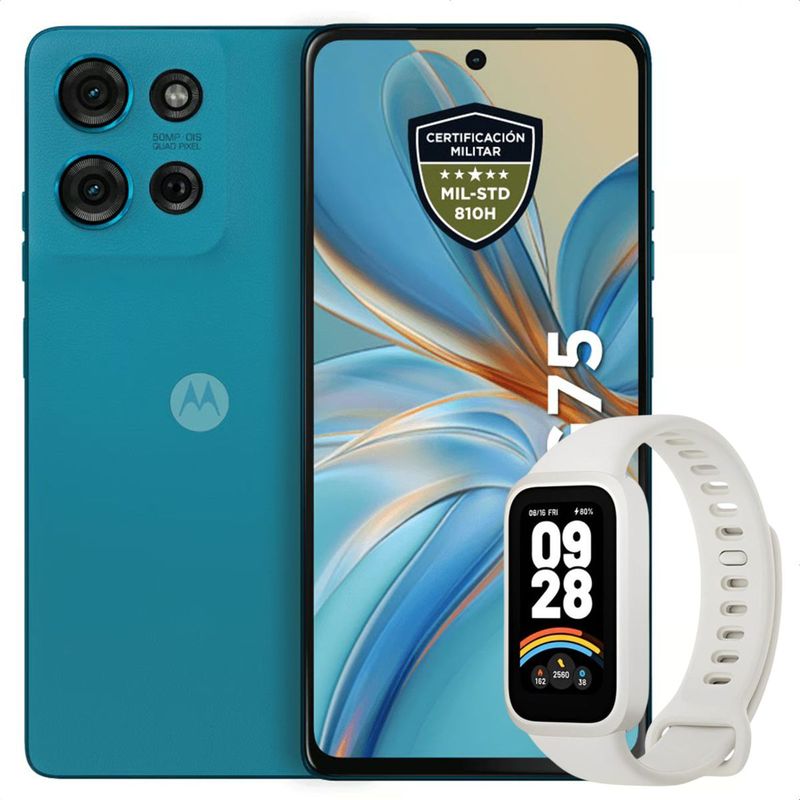 MOTOROLA - Celular Motorola Moto G75 5G 256GB /8GB Azul + Band 9 Active Wht