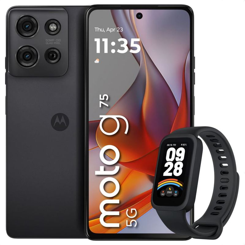 MOTOROLA - Celular Motorola Moto G75 5G 256GB /8GB Gris + Band 9 Active Blk