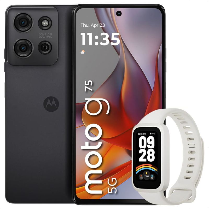 MOTOROLA - Celular Motorola Moto G75 5G 256GB /8GB Gris + Band 9 Active Wht
