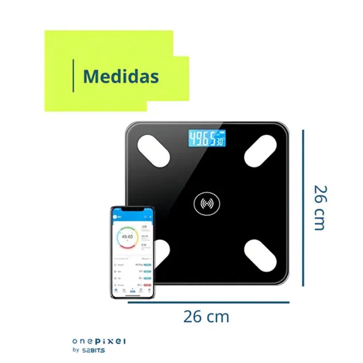 GENERICO - Bascula balanza pesa en vidrio digital bluetooth One Pixel color negro