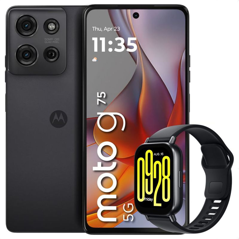 MOTOROLA - Celular Motorola Moto G75 5G 256GB /8GB Gris + Watch 5 Active Blk
