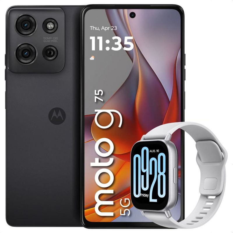 MOTOROLA - Celular Motorola Moto G75 5G 256GB /8GB Gris + Watch 5 Active Slv